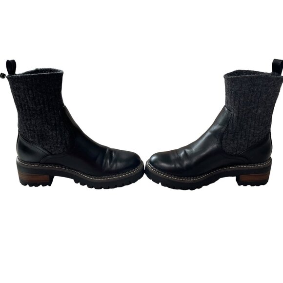 Womens Sz 6 Black Leather and Knit Ankle Boots Rugged Chic Edgy Gorpcore Grunge - Picture 6 of 7